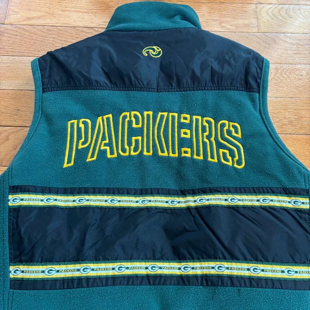VTG Unique Sports Generation Green Bay Packers Mens L Reversible Vest Y2K Fleece
